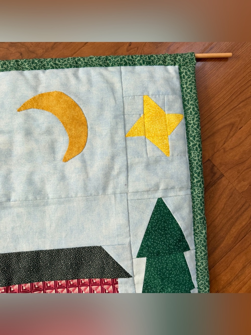 Wall Hanging Quilt Throw Country Cabin Bear Fish‎ Lodge Pine Trees Moon 24”x 24” - Picture 6 of 11